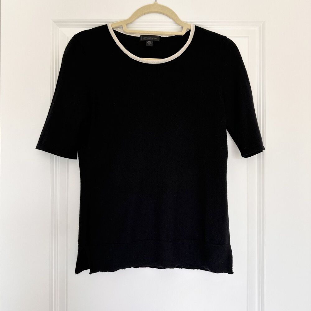 Saks Fifth Avenue 100% Cashmere Sweater Black Short Sleeve Size S